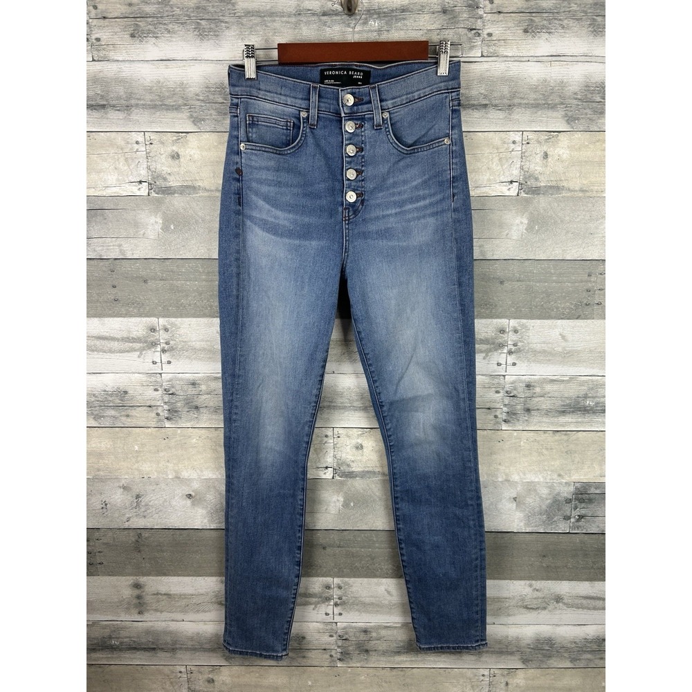 Veronica Beard Jeans Maera HighRise Skinny Button Fly Blue Ankle Jeans 28